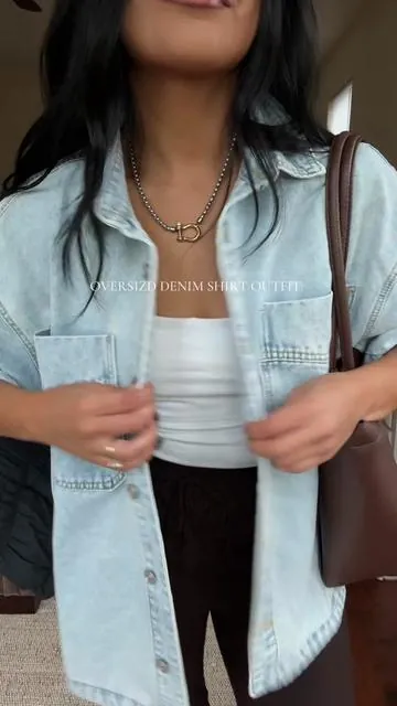 SIZE: XL. COLOR: LIGHT WAHS Oversized denim shirts are my go to for Spring and Summer!I LOVE styling this denim shirt so much! So easy to throw on with any outfit! Perfectly lightweight piece for Spring!! Oversized Denim Shirt. Denim Shirt Outfit. Outfit Inspo. #outfit #denimshirt #denim #oversizedshirt #denimoutfit 