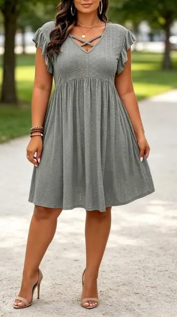 Solid Color Hollow Out Vneck Dress, Casual Chic Dress for Summer#dress #usa_tiktok #OOTD #tiktokshop #spotlightfinds 