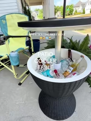 this cooler side table just became my favorite summer item ☀️ pool days, bbq nights, hosting friends… and the drinks stay cold the whole time 👏🏼 linked it before it sells out for summer entertaining season!! #summervibes #summerparty #summermusthaves #coolers #outdoorliving 