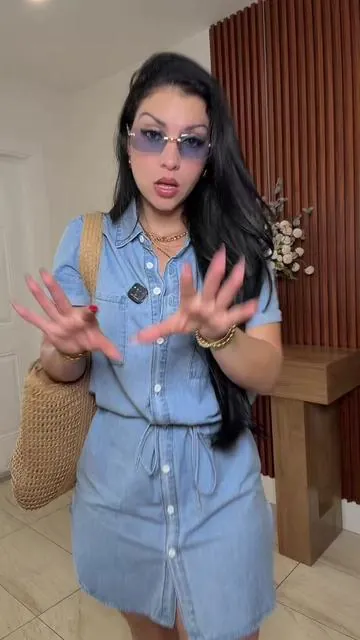 Imily Bela Women Denim Dress Summer Jean Shirt Dress Short Sleeve Button Down Tie Waist Casual Short Dress #tiktokshopcreatorspicks #Summervibes #summerdress #denimdress #womenswear 