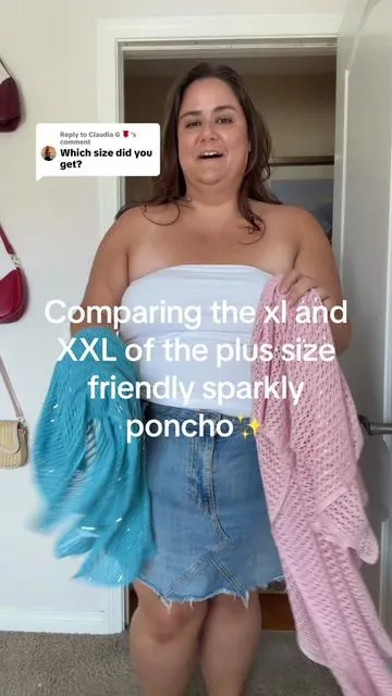Replying to @Claudia G 🌹 here is a comparison of the xxl vs xl and they fit the same ✨ 🏷️ #poncho #plussizestyle #curvystyle #plussizevacationoutfits #curvyfashion 