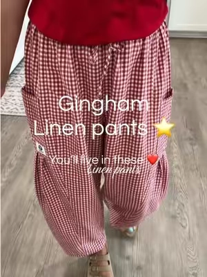 Gingham 😍 Lightweight. Flowy. Linen pants ☀️ Size ⬇️ @UEU #gigham #linenpants  