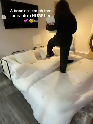 This modular sleeper sofa converts into a HUGE bed in seconds and honestly it’s way more comfortable than I expected. No complicated setup, no tools, and no bulky pull out mattress. It’s perfect for small apartments, overnight guests, movie nights, sleepovers, studio apartments, condos, guest rooms, or anyone trying to make the most out of a smaller space. I also love that the modular design gives you flexibility to rearrange the setup depending on your space or needs. Such a smart option if you want furniture that feels functional without taking up an entire room. The fabric is super soft, the setup is easy, and for the price this honestly feels like such a good budget friendly couch solution 👀 If you’ve been looking for a space saving couch bed or a modular sofa for small spaces definitely check the cart and see the current deal. #tiktokshopcreatorpicks #tiktokshopmemorialday  #summerwins  #summervibes #dealsforyoudays  