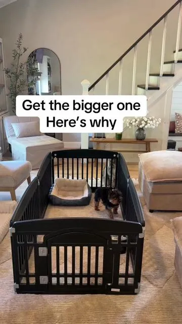 Get the bigger playpen 🤍 The large size is double the space, but you can still remove panels to make it smaller if you need to. Perfect for puppies, small dogs, senior dogs, or just giving them more room to move around without feeling cramped. #dogsoftiktok #puppyplaypen #puppytiktok #smalldogs #tiktokshopmemorialday 