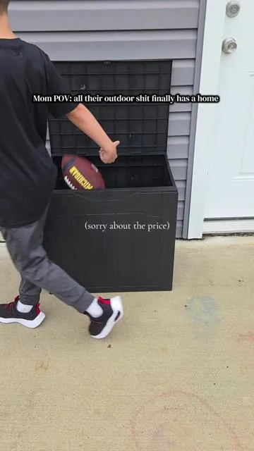 affordable waterproof outdoor storage for allllllll the balls/toys 🏈⚽️ @INTERGREAT #outdoorstorage #storagebox 