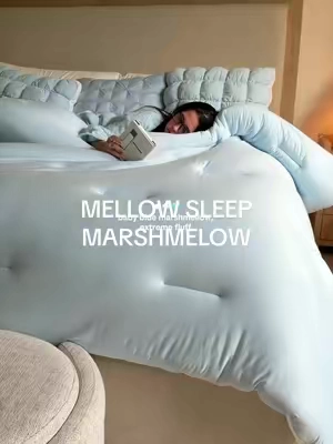the FLUFF☁️ & this COLOR 🩵🌧️ double-stuffed, baby blue & so COMFYY 😴 #marshmellowcomforter #mellowsleep #fluffycomforter @Mellow Sleep 