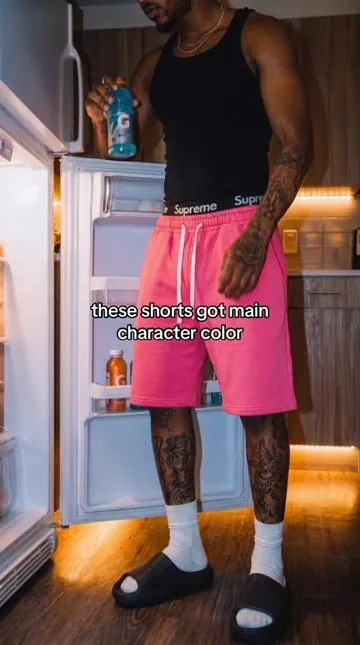 pink just make simple fits hit way harder #pinkshorts #mensfashion #summerfits #baggyshorts #viral 