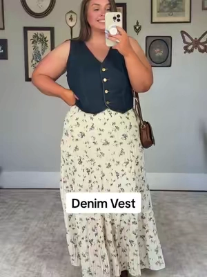 LOVE me a good denim vest 😍 14/16, 5’4 wearing my true size 1X #denimvest #plussizefashion #curvyfashion #summeroutfits #dealsforyoudays 