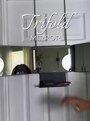Replying to @` you have to choose the mirror option with the built in shelf and light #mirror #3waymirror #trifoldmirror #mirrorwithlight #cosmeticmirror 