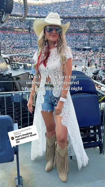 Replying to @Adrian12880  This longline top from this boho lace set was the star of my outfit at the concert last night and I got more compliments than I expected! If you’ve got an upcoming concert and you want something that’s going to stand out amongst the sea of white dresses and denim jackets, this long lace top will definitely do the trick!  #lacetop #concertoutfit #westernfashion #TikTokShopSummerTurnUp #DealsForYouDays @Likemychoice Global thank you for gifting this to try 