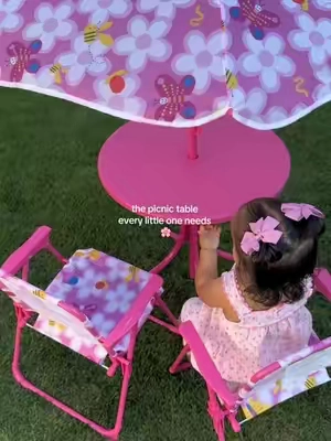 the cutest picnic table 🌸 #picnictable #kidstable #toddlersoftiktok #outdoorfun 