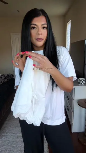 SIZE: 8. (Sized up once) (lining is poly. Outer lining is 100% cotton) Omg these are so cute for summer! Paired with a tshirt or any top can make the most chic casual outfit! Such a staple piece in my capsule wardrobe for summer! Lace Detail Shorts. Capsule Wardrobe Shorts. Shorts for Summer. #shorts #summeroutfits #shortsoutfit #capsulewardrobe #wardrobe 