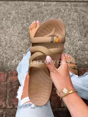 loving the new sepia color these come in! @Crocs #crocs Crocs Splash Strappy Sandals #womenssandals #crocssandals #poolsandals 