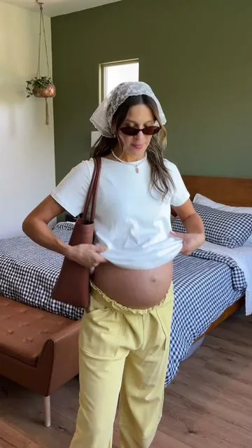 100% cotton too🤭 size small |  | size small #paddedtee #pregnancyootd #brami #paddedtop #dressthebump 