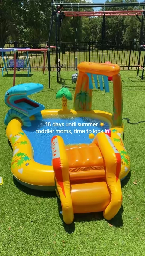 Summer is almost here, and this toddler pool is so much more fun than a basic old circle kiddie pool ☀️ It’s got 2 water sprayers, a slide, and a cute ball game; such an easy way to keep toddlers entertained right in your backyard all summer long. #kiddiepool #toddlerpool #toddlerfun #toddlermoms #dealsforyoudays 