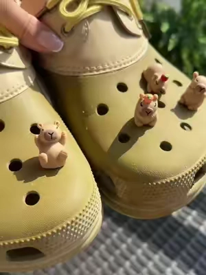 Give your favorite pair of clogs a major personality upgrade. 🐾 This cute cartoon capybara design shoe charm set is the perfect way to customize your everyday footwear. Made from durable materials, these cute animal design shoe decorations fit perfectly into any standard clogs and sandals. #shoecharms #shoedecorations #clogs #capybara #shoeaccessories