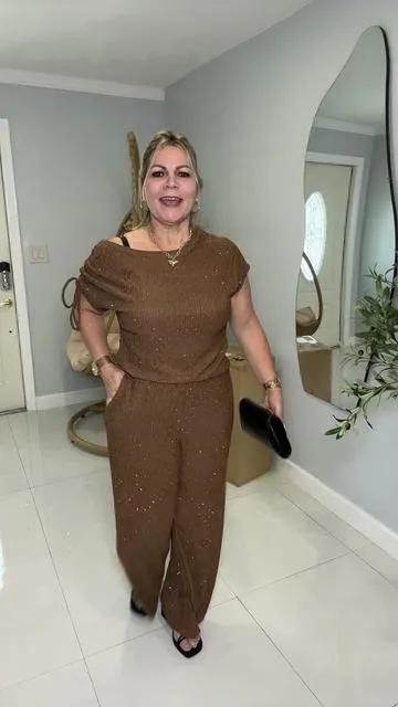CHICME Women's 2 Pieces Outfit Rhinestone Lounge Skew Neck Top and Wide-Leg Pant Set with Pockets ##confidencelnswim##SummerVibes##dealsforyoudays##matchingoutfits##casualset