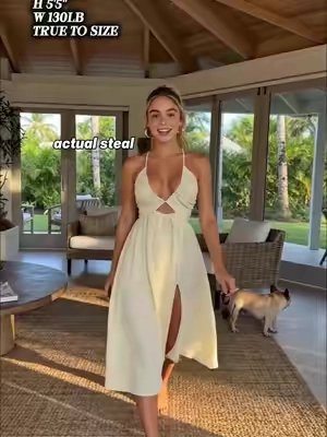 The ultimate resort dress! Makes you look so tall and it's a steal. #vacationoutfit #summerdress #tryonhaul #affordablefashion #tiktokmademebuyit