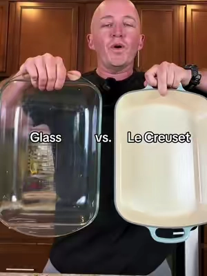 What’s the difference between a glass baking dish and a Le Creuset enameled cast iron roaster? #lecreuset #bakeware #cookware #kitchenfinds #dealsforyoudays 