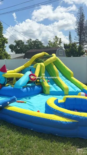 Best summer purchase ever ☀️💦 The kids have been playing on this inflatable water slide for HOURS and it keeps them entertained without leaving the house. Worth every penny for the memories (and the tired kids at bedtime 😂)