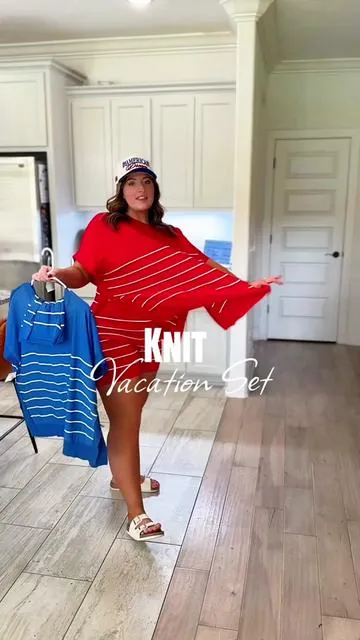 Stretchy matching set just in time for the summer nights! @Fisoew Clothing Co. #matchingset #summeroutfits #knitset #stripeset #dealsforyoudays 