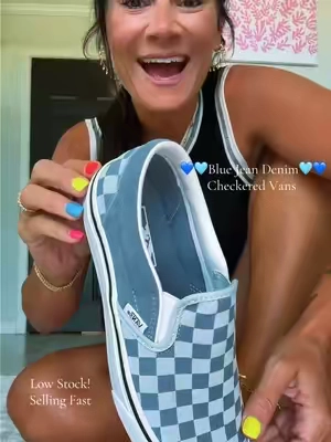 Denim Blue checkered Vans ✨ sale  ends soon #tiktokshopcreatorpicks #checkeredvans #vans #vansshoes #slipons 