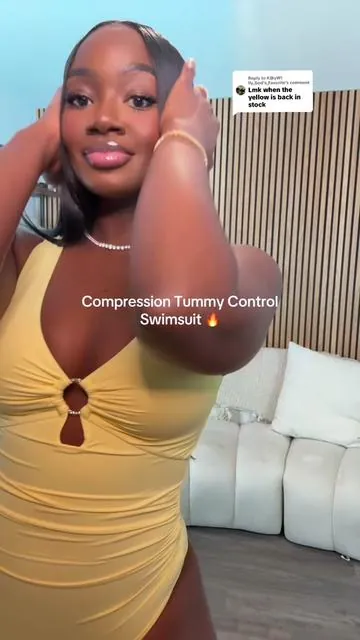 Replying to @K@yW!lly_God’s_Favorite yellow back in stock ladies… tummy control compression swimwear @FeelinGirl LLC #feelingirl #swimsuit #tummycontrolswimwear 