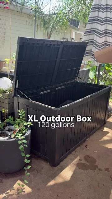 Extra large big outdoor storage deck box! I have the 120 gallon! Hold your patio cushions swim toys and outdoor toys for the kids! #OutdoorBox #DeckBox #WaterproofBox #storagebox 