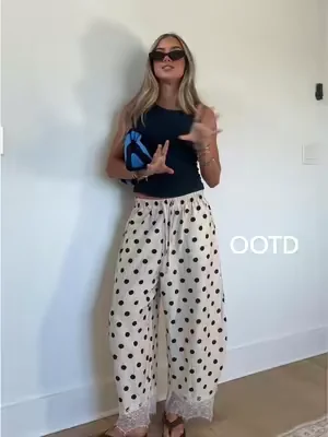done being boring we’re mixing prints and colors and patterns and it comes together into this adorable outfit that also happens to feel like pajamas it’s so comfy !! 5’4/xs  #polkadotpants #outfitinspo #mixedprints #funoutfits #dealsforyoudays @Uaneo @otraeyewear 