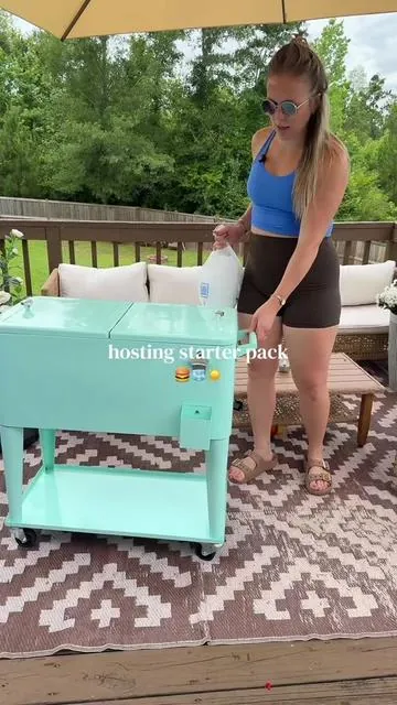 Rolling ice chest for all the parties! #cancooler #rollingcart #hostingtips #summerparty 