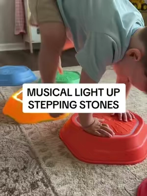 Toddlers are so creative when you give them the right tools 🥹 These light-up stepping stones turned into an obstacle course, a color game, and a gross motor challenge all in one. A fun way to work on balance, coordination, movement, and learning through play #learningthroughplay #dealsforyoudays #summerwins #tiktokshopdealsforyoudays #toddleractivities 