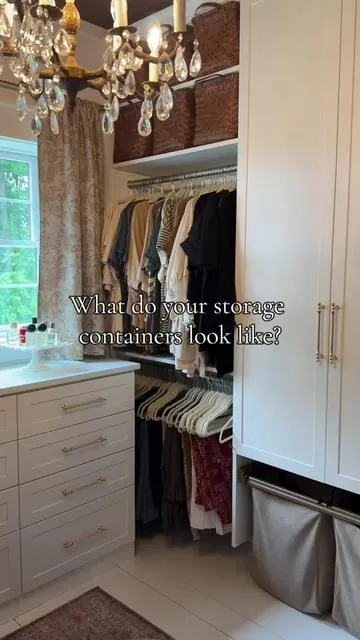 When we added this walk-in closet space, I already knew I wanted to add more of these rattan storage baskets. They are a great size and add so much visual appeal to this space. #storagebaskets #rattanstoragebasket #closetorganization #closetorganizationhacks #homedecorideas 