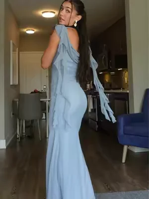Feeling like a goddess in this dress!! I’m 5’4 wearing an xs! This is the baby blue color✨ #goddessdress #weddingguestdress #ruffledress #tiktokshopcreatorpicks #dealsforyoudays 