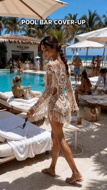 The cover-up that turns a bikini into an outfit 🤍#CrochetCoverUp #BeachOutfit #PoolsideLook #VacationStyle #ResortOutfit