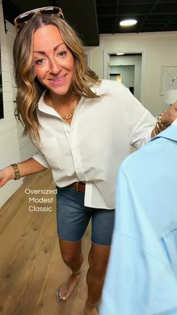 Closet staple 👏🏼 Such a cool take on a classic button down blouse! I’m 5’2” 127-130 in a Small #blouse #buttondownshirt #blouseoutfit #elevatedbasics #modestfashion @Cicy Bell shop 