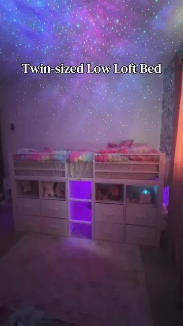 My daughter’s room needed an upgrade. Her old house bed just wasn’t convenient and we need more storage! This checked all the boxes and both kids love the lit play space underneath! #lowloftbed #bunkbed #kidsbed #twinbed #bedwithstorage 