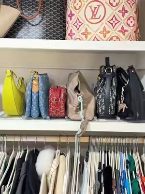 No more bags collapsing or getting squished 👜✨ This clear adjustable purse organizer lets you customize the sections and actually see your collection. #tiktokshop #tiktokshopfinds #purseorganization #closetorganization #organizationfinds 
