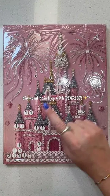 diamond painting with pearls?! yes please! 💎🤍 safe to say i’m officially obsessed with these pearl style diamond painting kits. ✨ #diamondpainting  #diamondart #castle #pearls #craft 