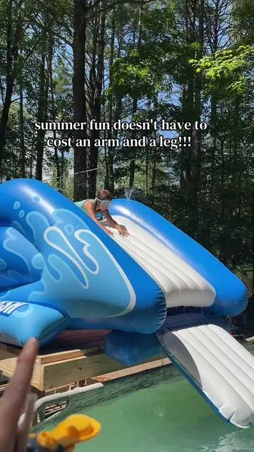 and yes i'm working on getting my pool clear lol the heat is taking every bit of chemicals i put in it immediately 🤣 #momsoftiktok #summerfun #inflatableslide #pool #tiktokshop 