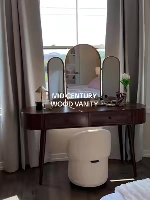 she’s a dream🦢🪞#vanity #vanitysetup #vintagevanity #midcentury #vanitytour 