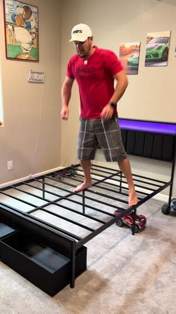 Bed frame with LED Lights [Summerwins] AMERLIFE Bed Frame with LED Light and 2 Storage Drawers, Metal Platform Bed with Storage Headboard, Velvet Upholstered, Heavy-Duty Slats, No Box Spring Needed, Easy Assembly. #TikTokShop #StorageBed #LEDBedFrame #BedroomFurniture #homefind @amerlifeofficial 