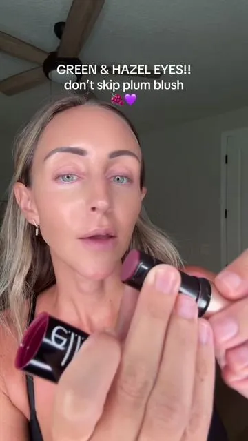 the e.l.f. soft glam cream blush in plum is officially my favorite way to make green/hazel eyes pop!! creamy, blendable, and gives the prettiest flushed finish. 💜 who knew plum blush could also make your complexion look richer?!  #elfcosmetics #creamblush #blush #plumblush #greeneyes  