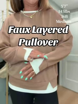 Get the layered look without the fuss with this faux layered pullover by @Fisoew Clothing Co. #fashionover50 #pulloversweater #layeringoutfits #pullovertop #tiktokshopcreatorpicks 