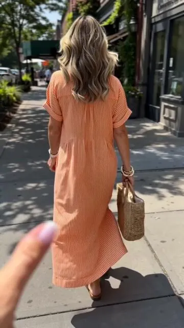 The ultimate vibrant striped shirt dress for your summer wardrobe. 🍊☀️👗 #StripedDress #SummerOutfit #VacationStyle #ShirtDress #TikTokShopFinds   