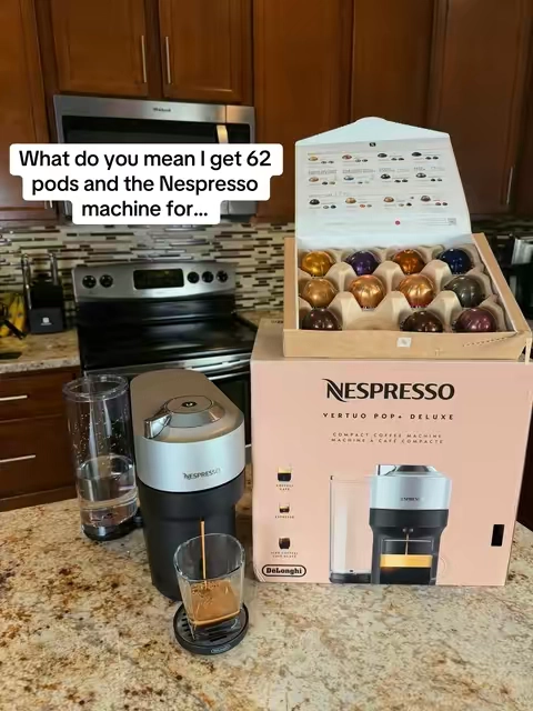 A Nespresso machine and 62 Vertuo pods for this price is wild 🤪 #nespresso #espresso #espressomachine #nespressomachine #athomecoffee 