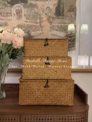 I literally hide all random things in these boxes. Cords and cables in the bigger one, random remotes in the middle, and hair ties and sunglasses in the smaller box. #storagesolutions #storagehacks #homedecor #naturaldecor #tabledecor 