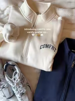 NEW COMFRT DROP! the new varsity collection is way too good @Comfrt  #quarterzip #backtoschooloutfitideas #comfystyle #fallfashioninspo #varsitystyle 