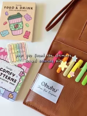 Cozy travel must-haves! 🖍️✨ Taking my favorite mini @cocowyocoloring coloring books and @Ohuhuart Nalu Mini Travel Coloring Kit everywhere I go now 💕 #colortok #colourtok #alcoholmarkers #coloringbookforadults #cocowyo 