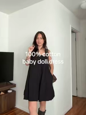 100% cotton mini dress #cottonclothing #minidress #falltransitionoutfit #falloutfits #babydolldress 