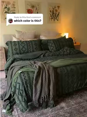 Replying to @Rita Gee olive green 🌳✨ #bedsure #bedsurecomforter #bohocomforter #greenbedding 